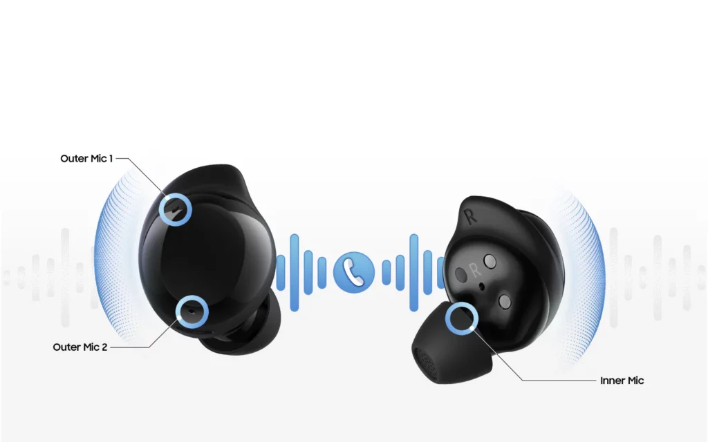 Die Samsung Galaxy Buds Core bieten drei Mikrofone je Earbud. 