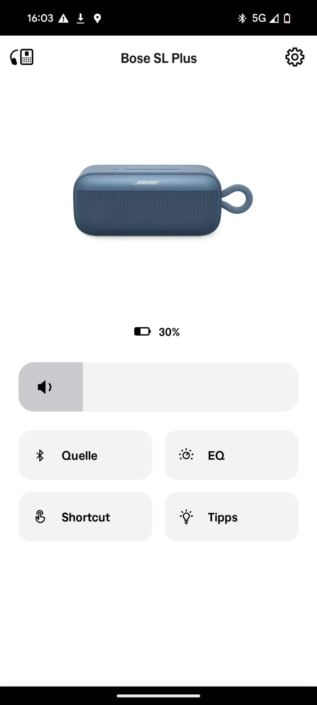 Bose SoundLink Plus – Screenshot Menü