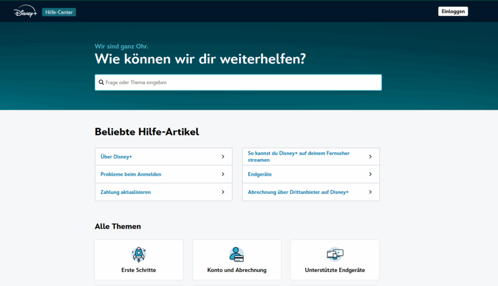 Screenshot Disney+ Hilfe-Center