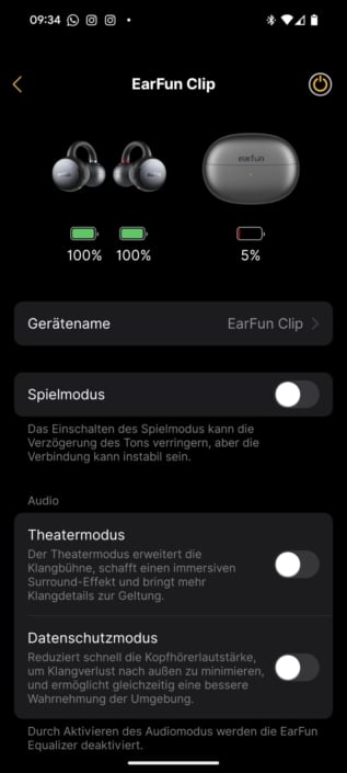 EarFun Clip – Screenshot Startmenü