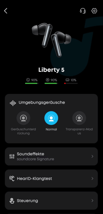Soundcore Liberty 5 Screenshot Menü