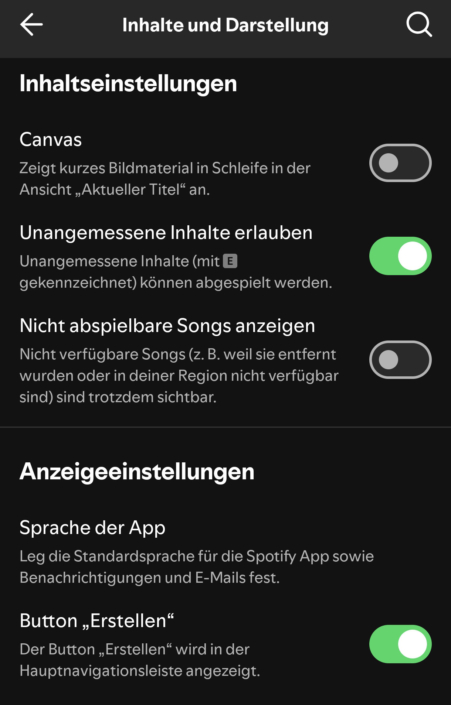 Inzwischen kannst du den "Erstellen"-Button in der Navigation von Spotify wieder ausblenden. 