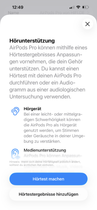 AirPods Pro 3 Screenshot – Hörgerät