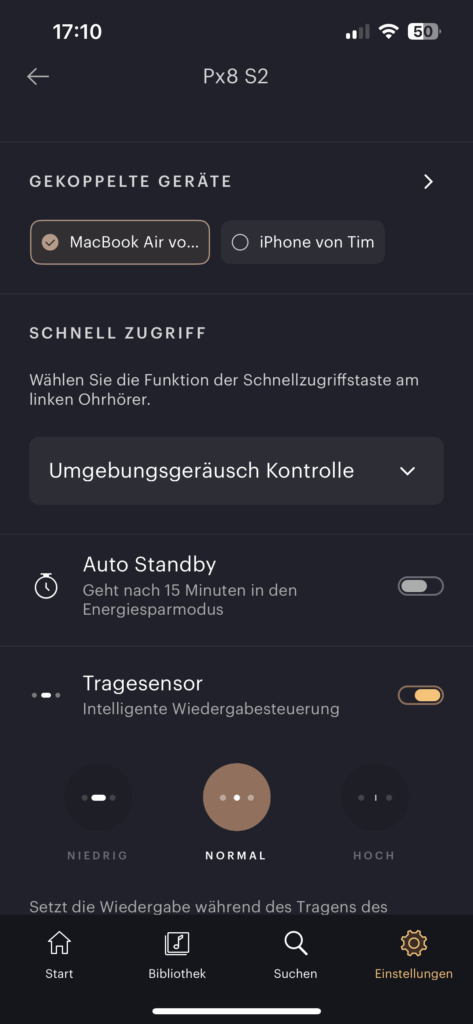 Bowers & Wilkins Px8 S2 Screenshot App Sensor