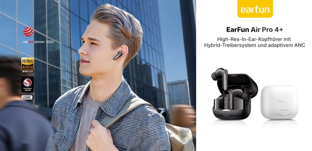 Die EarFun Air Pro 4+ starten trotz Hi-Res Audio für unter 100 Euro.