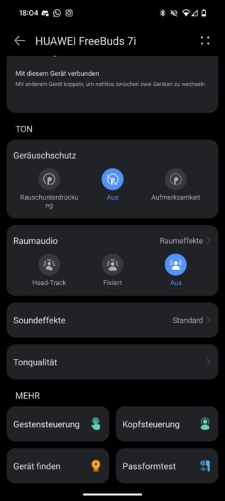 Huawei FreeBuds 7i – Spatial Audio Menü