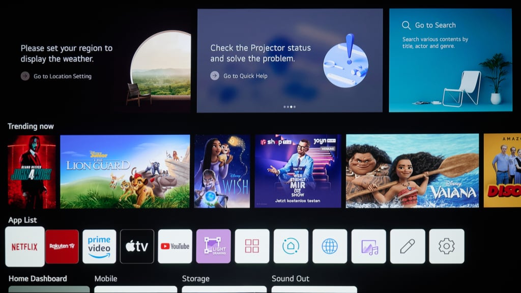 LG CineBeam HU715QW Startseite webOS