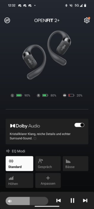 Shokz OpenFit 2+ – Hauptmenü
