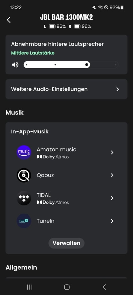 JBL One App Streaming-Dienste