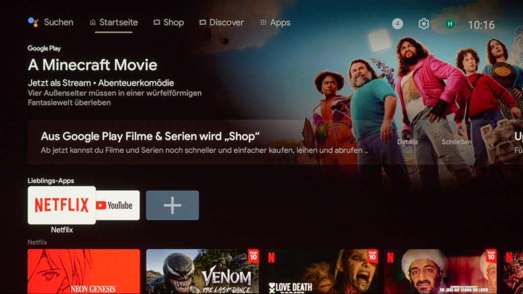 Betriebssystem Android TV Startseite