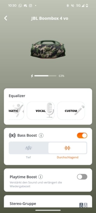 JBL Boombox 4 – Menü