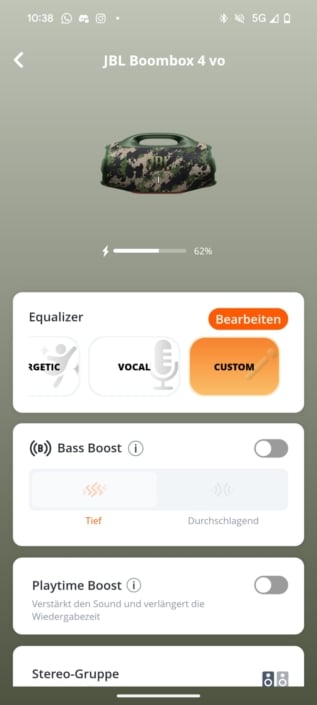 JBL Boombox 4 – Hauptmenü