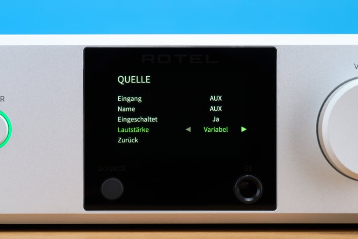 Rotel DX-5 Display Quellen-Eistellungen