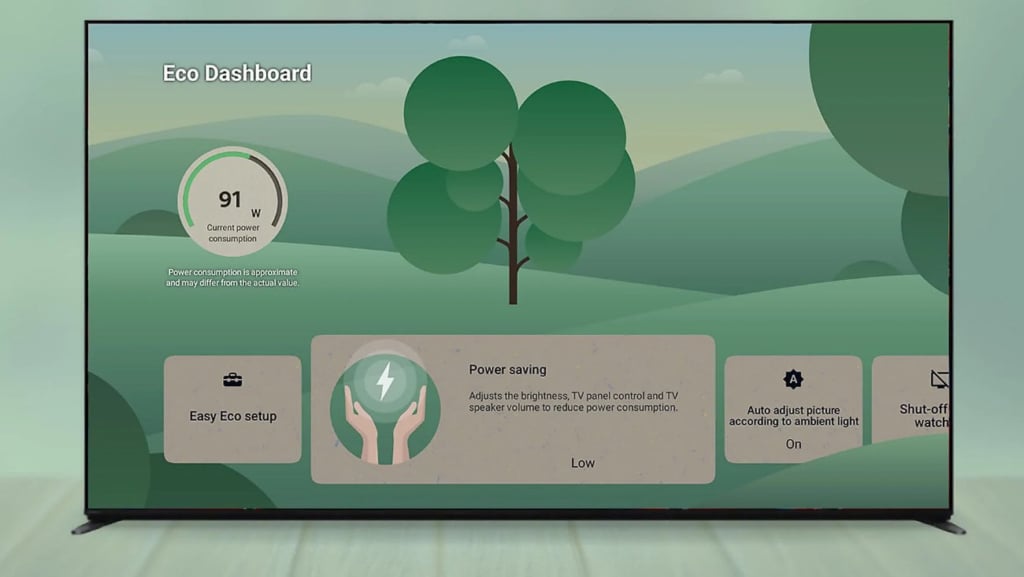 Der Sony Bravia 8A bietet dir auch das bekannte Eco-Dashboard an.