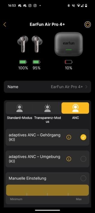 EarFun Air Pro 4+ – App-Menü