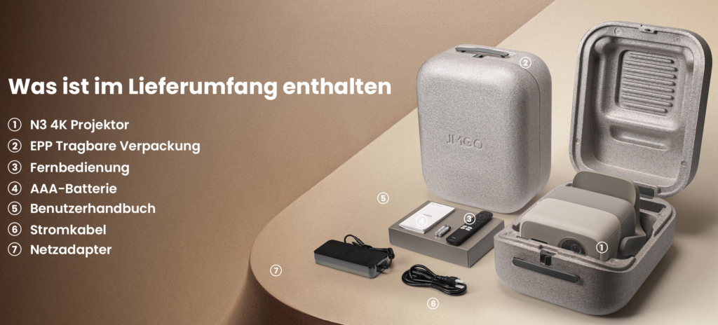 Der Lieferumgang des Heimkino-Beamers N3 4K. 