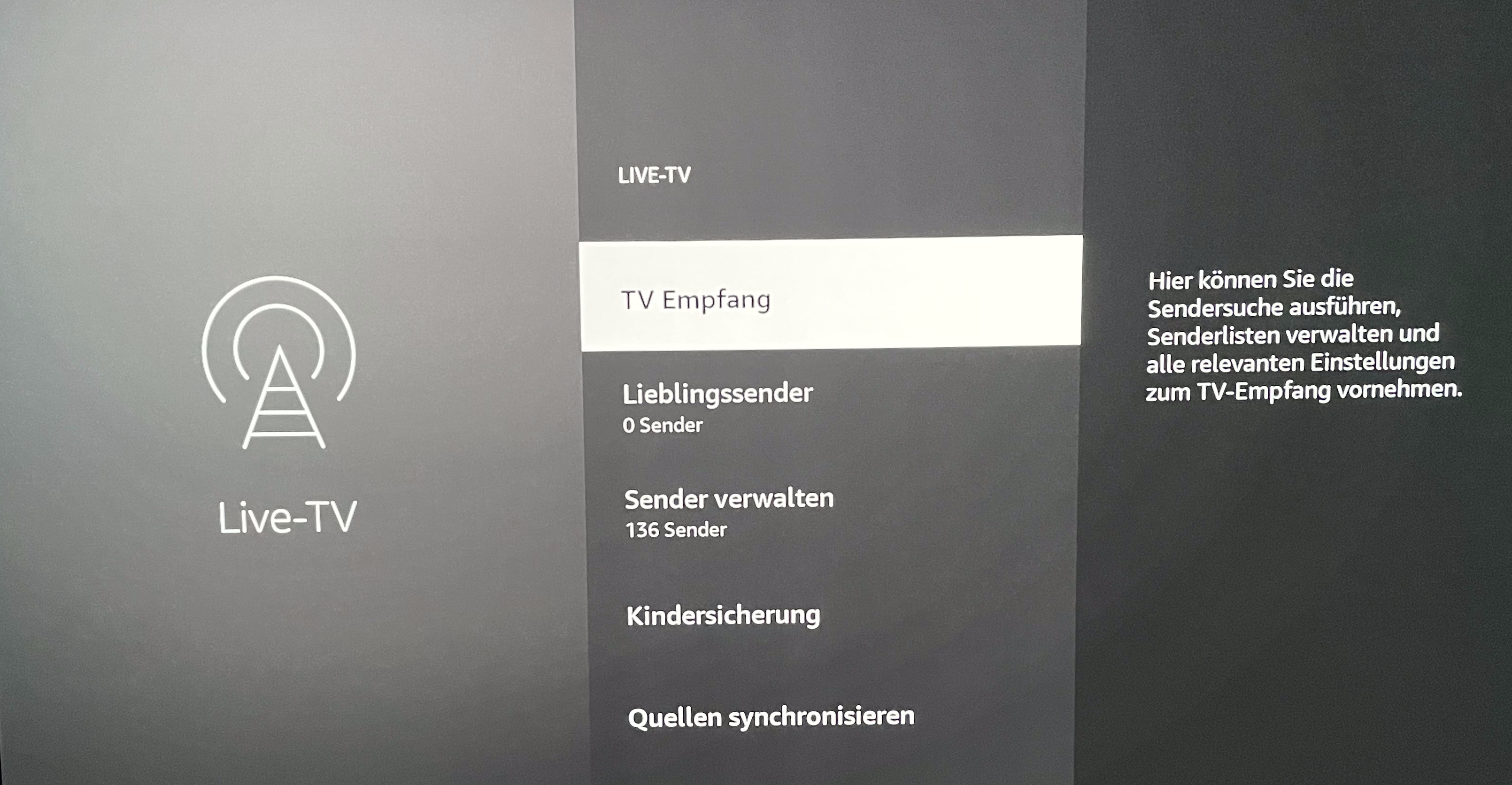 Fire TV TV-Empfang verwalten und Sender sortieren.