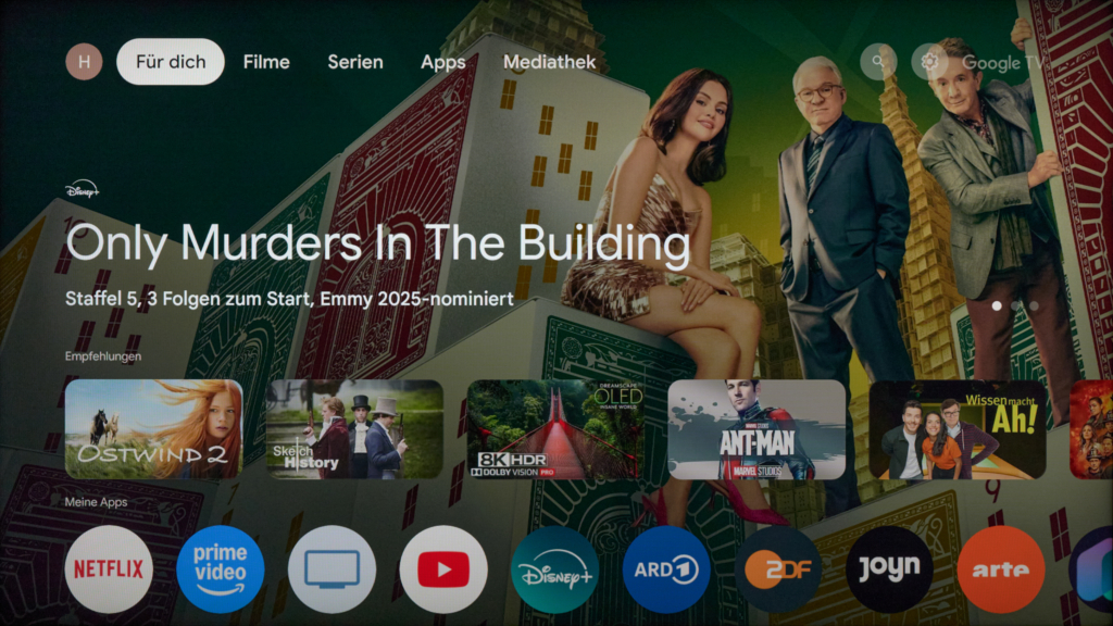 Apps und Vorschläge Startseite Sony Bravia 5