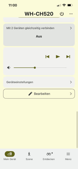 Sony WH-CH520 im Test – App-Screenshot