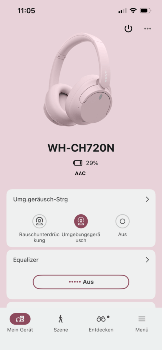 Sony WH-CH720N im Test – App-Screenshot