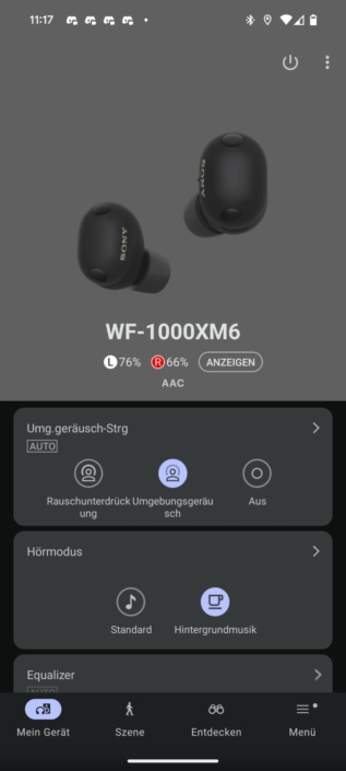 Sony WF-1000XM6 – Screenshot Startmenü
