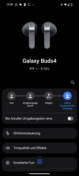 Samsung Galaxy Buds4 – Screenshot Hauptmenü