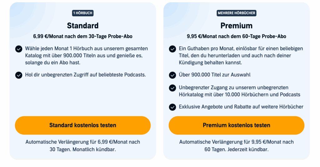 Ab sofort gibt es bei Audible das neue Standard-Abo.
