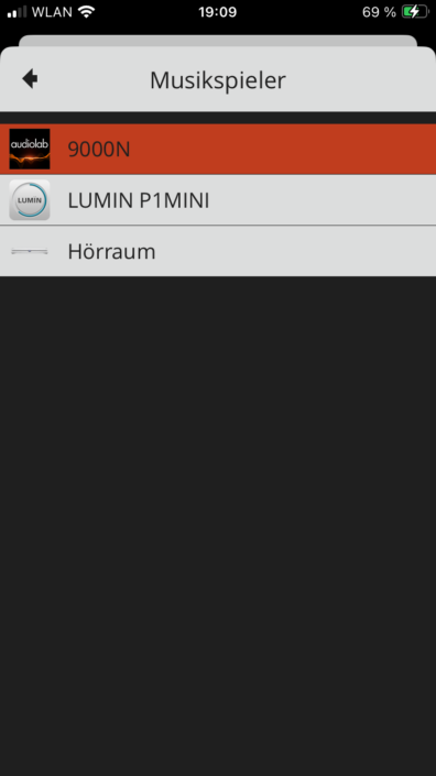Audiolab 9000N App Screenshot Auswahl Wiedergabegeräte