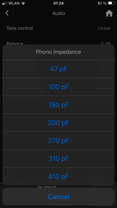 AVM Ovation CS 8.3 S App Screenshot Phono Kapazität