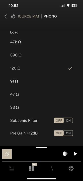 Burmester 232 Screenshot App Phono-Einstellungen 2
