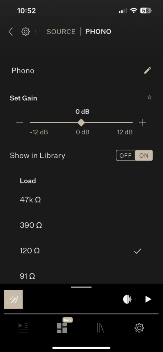 Burmester 232 App Screenshot Phono-Einstellungen 1