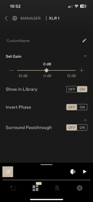 Burmester 232 App Screenshot Quelleneinstellungen XLR 1