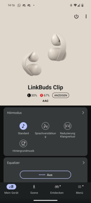 Sony LinkBuds Clip – Screenshot Menü