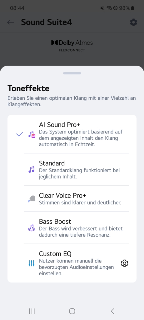 LG ThinQ App Klangmodi