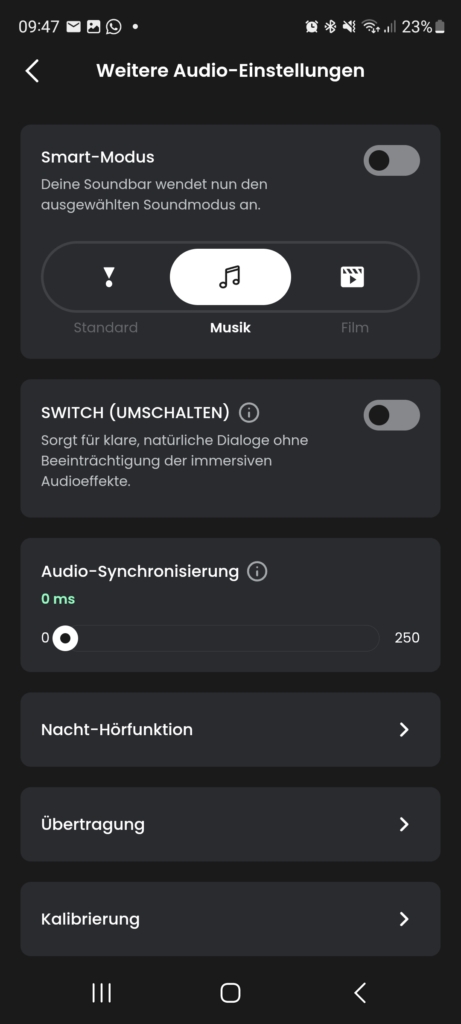 Einstellungen JBL One App
