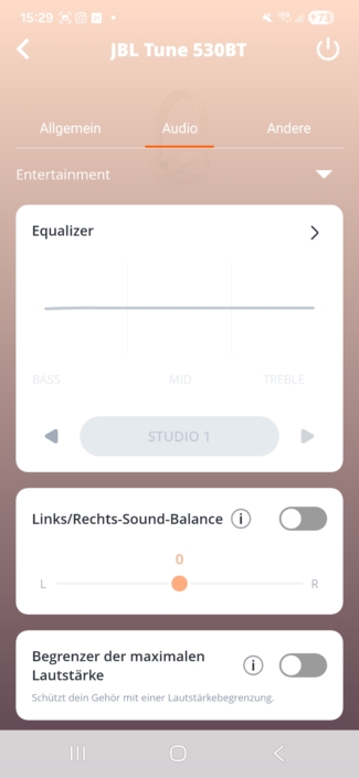 JBL Tune 530 BT im Test – App-Screenshot