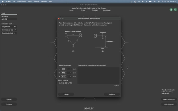 Genelec 8341A GLM-Software Raumgröße