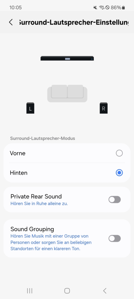 Samsung SmartThings App Surround-Lautsprecher-Einstellungen