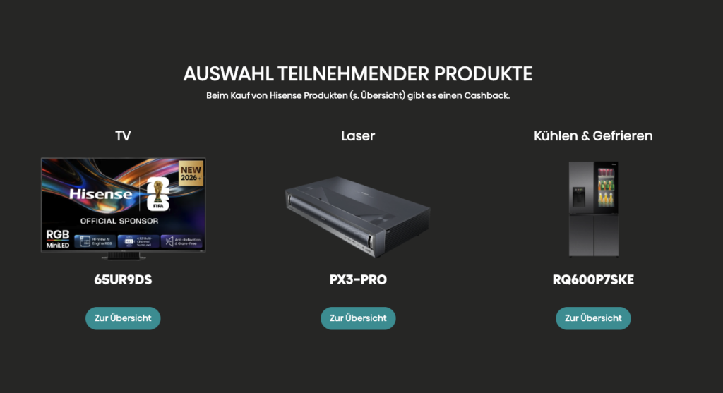 Hisense Cashback-Aktion Aktionsprodukte