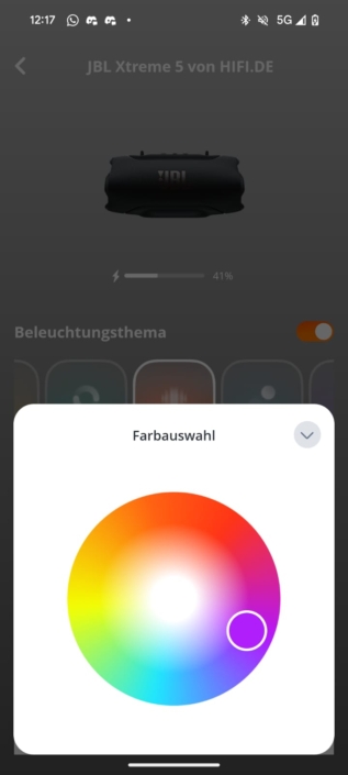 JBL Xtreme 5 – Screenshot Farbe und Lichter