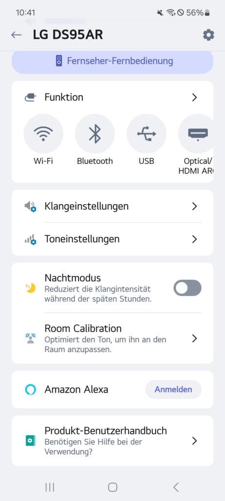 LG ThinQ App Startseite unterer Teil