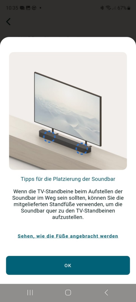 Positionierung Soundbar Sony Bravia Connect App