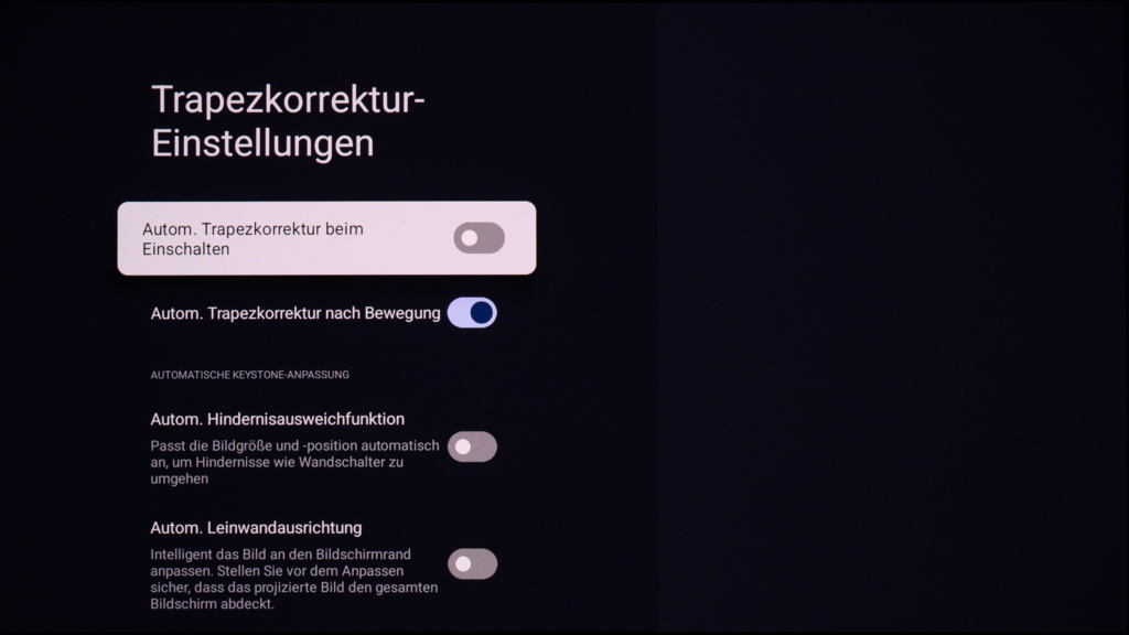 Trapezkorrektur-Einstellungen XGIMI Elfin Flip 4k