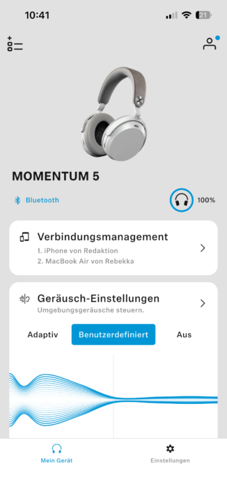 Sennheiser Momentum 5 Wireless vs Sennheiser HDB 630 – App-Screenshot