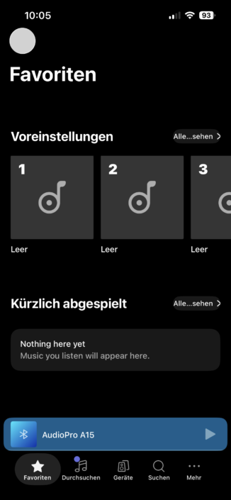 Audio Pro A15 W im Test – App-Screenshot
