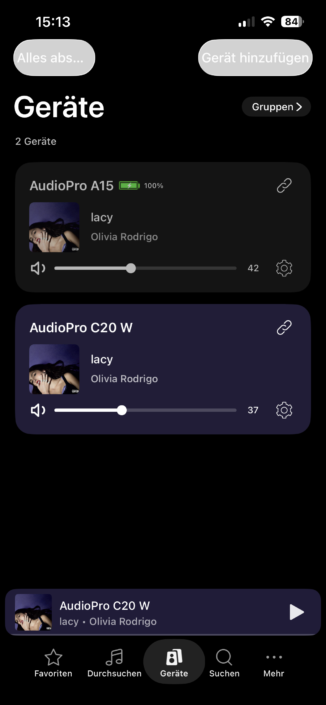Audio Pro A15 W im Test – App-Screenshot