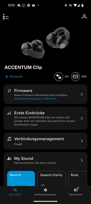 Sennheiser Accentum Clip – Screenshot Hauptmenü