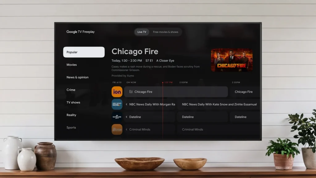 Google TV Freeplay bietet sowohl kostenlose Channels als auch Filme und Serien auf Abruf.