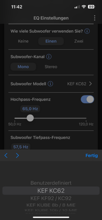 KEF LS Luxe App Sub-Einstellungen