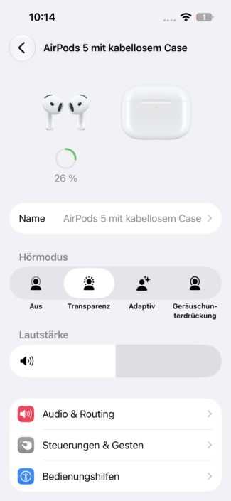 Apple AirPods 5 mit kabellosem Ladecase – Startmenü